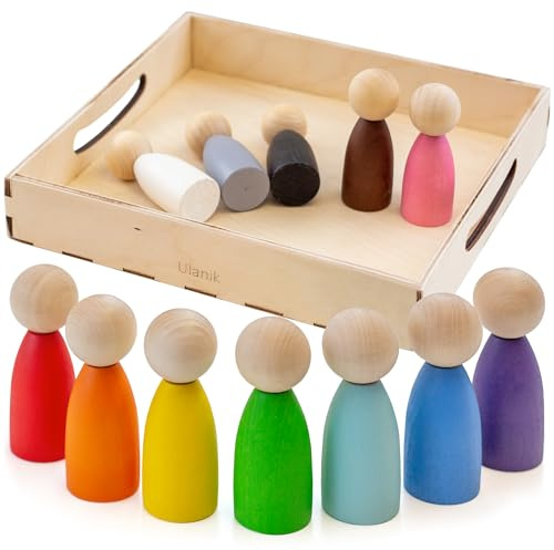 Ulanik Träfigurer Montessori Leksak från 1 År | Öppet sorteringsset i trä; 12 tydliga färger; björkbricka för enkel förvaring