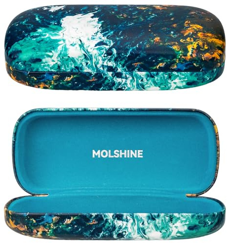Molshine Custodia per occhiali da sole con guscio rigido, custodia grande portatile con panno per donne, uomini e signore, Blu, M