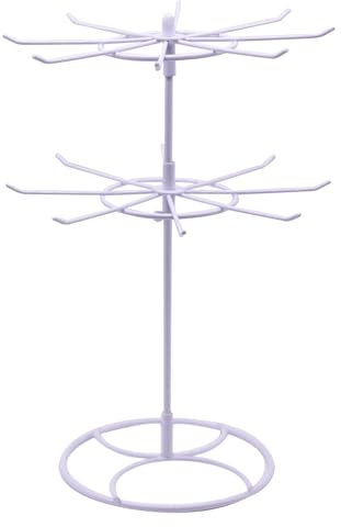 Yxmohala Étagère à Bijoux Rotative - 2 Niveaux Amovibles - Support Rotatif pour Colliers et Bagues - 16 Crochets - Arbre à Bijoux pour Colliers, Bracelets, Bagues et Boucles d'Oreilles - Blanc