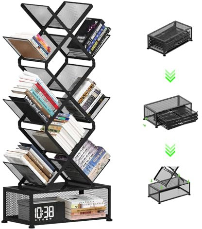Gintan Bücherregal Baumform, Standregal 9 Ebenen, Eckregal platzsparend, DVD Regal, Desktop Aktenregal Aufbewahrungregal, Schlafzimmer, Wohnzimmer, Homeoffice und Desktop Heimbüro