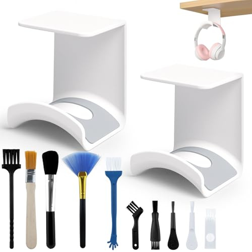 BITEFU 2 supporti per cuffie da parete, supporto per cuffie bianco con 10 strumenti per la pulizia di più dispositivi, scrivania, muro, cuffie da gioco