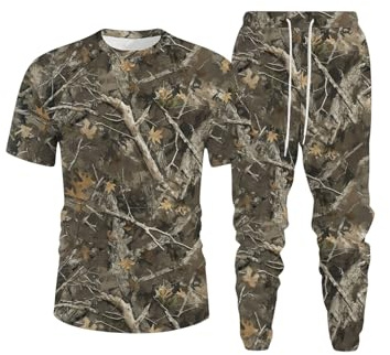 SOLY HUX Men's Camo Print Outfits Short Sleeve T Shirt and Jogger Pants Outdoor 2 Piece Set Green Camo Large