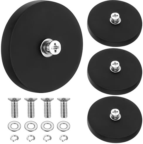 4 Magneti Filettati Extra Potenti, 43mm Magnete Rivestiti in Gomma con Viti M4, Magnetini Neodimio Antiscivolo, Base Magnetica per Barre Luci Veicoli (15kg di Forza)