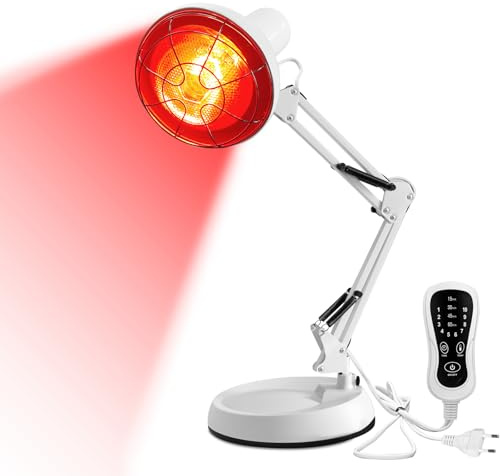 Lampe Infrarouge 150W, TERVON Lampe Infrarouge Chauffante, 10 Niveaux de Température Réglables avec Minuterie, Lampe Chauffante pour Soulager La Douleur