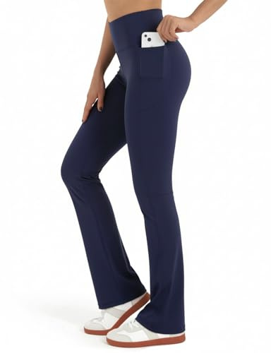 Zylioo utsvängda leggings med långa ben yogabyxor dam lång/extra långa, ogenomskinliga bootcut leggings stor/extra stor, träningsbyxor bootleg jazzbyxor, marinblå, S Extra Tall