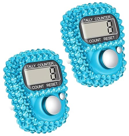 2Pcs Blue Electronic Finger Tally Counter, Convenient Finger Clicker Counter, Portable Digital Display Tally Counter, Resettable Mini Lap Counter for Golf Goods Counting Lap Knitting Accessories