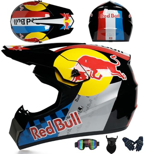 Dirtbike-Motocross-Helm-Set, DOT-Zertifiziert, für Jugendliche (Herren und Damen) mit Integralhelm für Downhill-Mountainbike, ATV BMX MTB Motorrad inklusive Brille Maske Handschuhen,Color B-M
