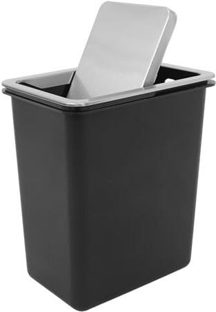 JOINPAYA Cubo de Basura de Cocina Cubierta Empotrada de Acero Inoxidable para Encimera, Tapa Abatible Giratoria, Solución para Mesa y Espacio de Trabajo