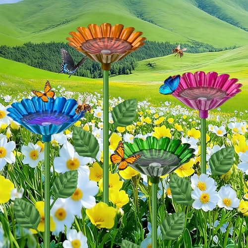 WEXFFU Bain d'oiseaux ExtéRieur, Lot De 4 Mangeoires en Métal Abreuvoir | Abeilles en Métal Fleur, Bird Bath Vasque De Jardin Extérieur pour Oiseaux, Abeilles, Papillons, Résistants à La Rouille