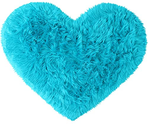 sourcing map Faux Fur Sheepskin Area Rugs, Heart Shaped Shaggy Fluffy Rug for Sofa Living Room Bedroom Floor - Soft Deep Pile Plush Carpet Non Slip, 70 x 90cm/2.3x3ft Blue