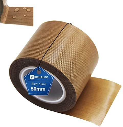 REKALRO Ruban adhésif en téflon/PTFE, adhésif haute température, ruban haute température pour imprimante 3D, ruban de mise sous vide (50 mm x 10 m)