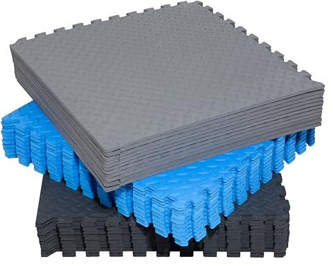 Fitem Dalles en Mousse EVA Environnemental – Tapis de Sport Puzzle - Protection Sol - Garage - Tatami - Piscine - Fitness - Musculation – Gym – Isolation – 44 x 44 x 1 cm - Gris -12pc