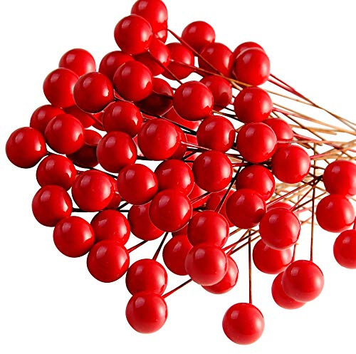 100pcs Artificial Holly Berries - Red Berries for Christmas Tree Ornaments & Wreath Making