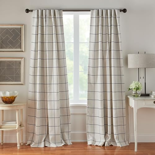 Elrene Home Fashions Windowpane Plaid Grid Blackout Window Curtain Panels/Drapes for Living, Bedroom, Dining Room, Poly/Linen Blend, Indigo, 52 W x 84 L (Pack of 1)