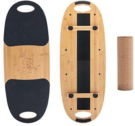 XCMAN Tabla de equilibrio de bambú con tapones ajustables, 3 opciones de distancia diferentes, tabla de equilibrio para surf, snowboard, esquí, patinaje, entrenamiento de yoga