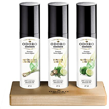 Saunaaufguss Duft Set mit Holzständer - 100% ätherische Öle – Premium Aufguss Konzentrat Geschenk-Set – Natürliches Aufgussmittel, naturreine Saunaaufgüsse (Herb)