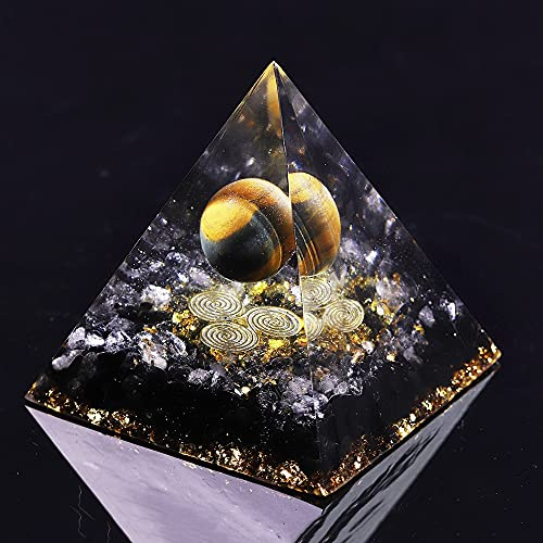 TAMHOPE Black Obsidian Pyramid groß Tiger Eye Pyramid Aura Quarz Weissagung, Yoga Meditation Harzhandwerk EMF Schutz Home Ornamente (extra groß, 8 cm)