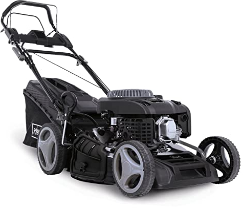 Scheppach MS225-53EB Benzin Rasenmäher Black Edition mit E-Start | Antrieb | 6PS | 53 cm Schnittbreite | 7-fache Schnitthöhenverstellung | 65 Liter | Reinigungsfunktion | Mulchfunktion | Seitenauswurf