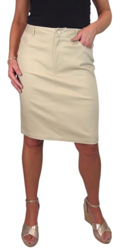 Paulo Due Women's Knee Length Stretch Chino Pencil Skirt Beige 10-20 (12)