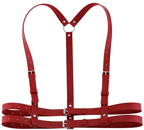 eYLun Harnais en cuir pour femme Punk Ceinture de taille réglable gothique, Rouge, taille unique