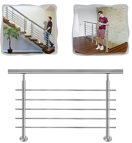 YARDIN Rampe d'escalier en acier inoxydable avec 5 barres transversales, garde-corps en acier inoxydable intérieur et extérieur pour escaliers, parapet, jardin, balcon (150 cm, 5 barres transversales)