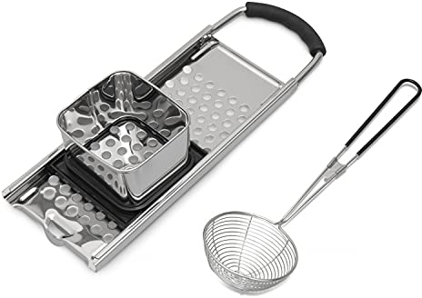 JALMATECH Spätzle Maker - Komplettes Dumpling Maker Set mit Spätzle Nudelmacher, Drahtskimmer Spider Sieb - Hochwertige Spätzlepresse aus Edelstahl mit Softgrip Gummigriff