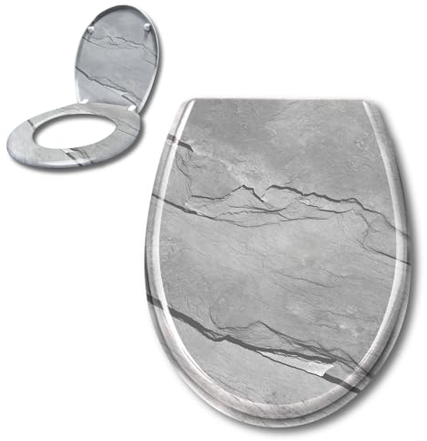 XINZI Toilettendeckel mit Absenkautomatik Antibakteriell WC Sitz Klodeckel mit Quick Release Funktion Abnehmbar Oval Klobrille Toilettensitz mit Softclose WC Deckel aus Duroplast (Marmor)