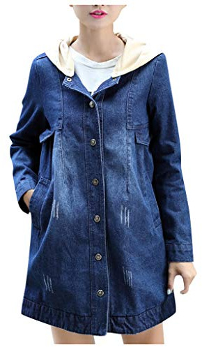 NUSGEAR Abrigo con capucha de vaquero Mujer Invierno Chaqueta largo Moda Casual Denim Chaqueta Informal Forro de felpa Cazadora talla grande Outwear Tops Parka Cálido mezclilla Suelto 2024