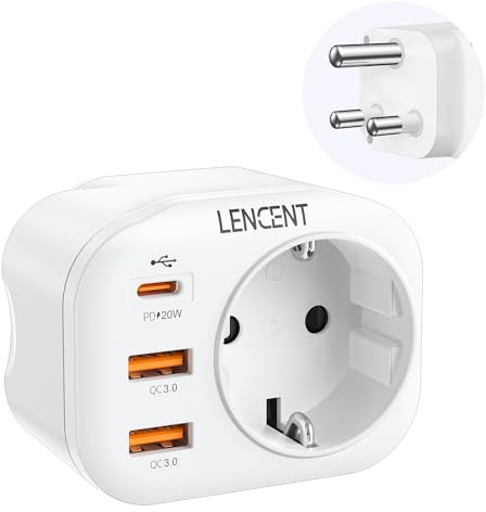 LENCENT Reseadapter Sverige/EU till Sydafrika, Typ M Travel Adapter | Snabb Laddning Plug med 2 USB QC3.0 + 1 Typ-C PD 20W, Socket Adapter Strömadapter för Sydafrika, Namibia, Botswana Uttag