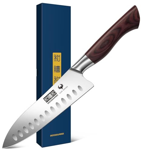 HOSHANHO Santoku Knife 7 Inch, Professional Quality High Carbon Stainless Steel Kitchen Knife, Super Sharp Cooking Knife with Ergonomic Wood Handle