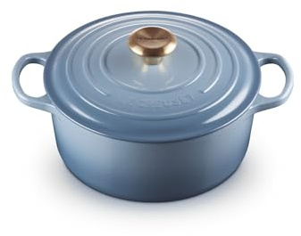 Le Creuset Signature Gusseisen-Bräter mit Deckel, Ø 24 cm, Rund, Für alle Herdarten und Induktion geeignet, Volumen: 4,2 l, 4,305 kg, Chambray, 21177244344441