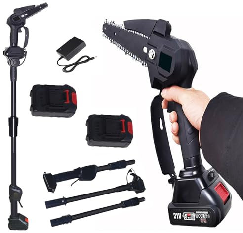 Cordless Pole Saw, Tree Loppers Long Reach Telescopic Pole Pruner, 550W Rechargeable Detachable 2 in 1 Tree Saw Chain Saw Electric Pruning Saw, Garden Tools for Cutting Wood Branches (Black)