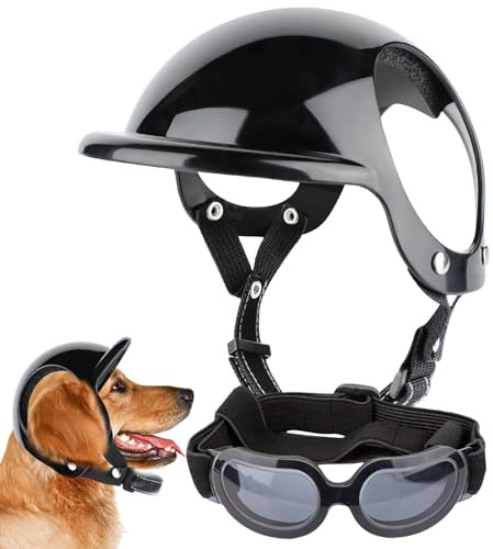 Set Di Caschi E Occhiali Per Cani Da Compagnia, Casco da moto per cani Con Occhiali, Forniture per animali Casco per Protezione Antivento per la Testa degli Occhi