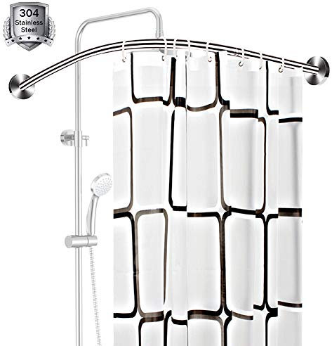 Tringle à rideau de douche incurvée en forme de U - Sans perçage - Barre d'angle en acier inoxydable - Réglable