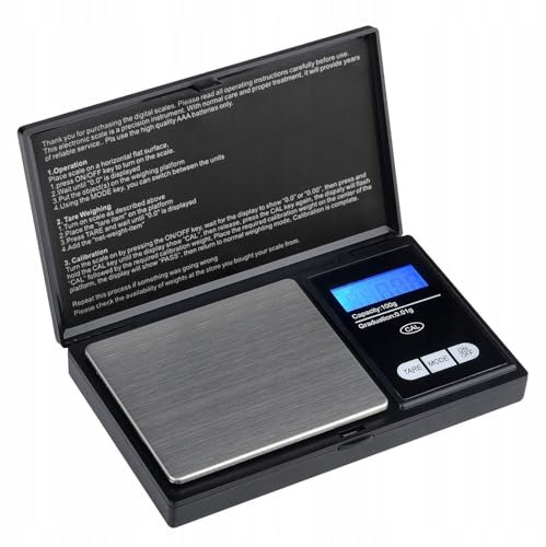 LTC - WG104 Feinwaage 0.1g - Miniwaage Digital - Messbereich 0,1 g-200 g - mit Tara Funktion, Zählwaage, Hintergrundbeleuchtung, Schutzhülle - Taschenwaage Klein - 128mm x 18mm x 75mm