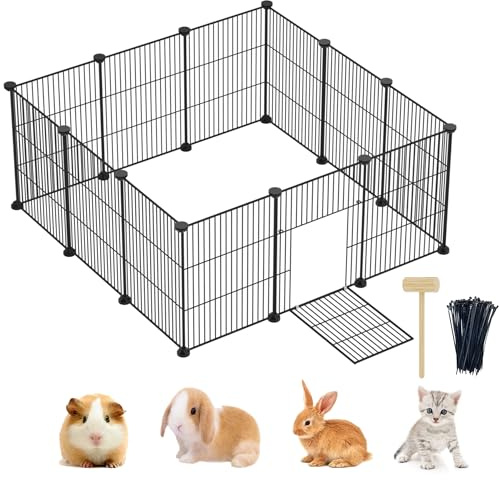 Lxvckly Pet Playpen, Small Animals Playpen with Door, DIY Encrypted Metal Wire Rabbit Fence, Guinea Pigs Cages, Kitten Playpen, Indoor & Outdoor Yard Fence for Small Animals 12 Pcs Panels Black