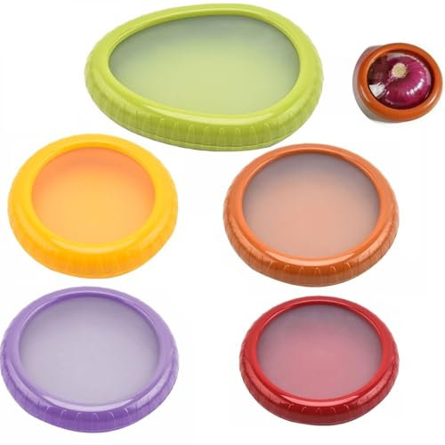 Xutong 5 Piezas Caja De Almacenamiento De Silicona Reutilizable Con Forma De Frutas y Verduras Para Aguacates, Cebollas, Manzanas, Tomates y Limones - Conservador De Alimentos