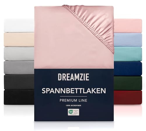 Dreamzie Spannbettlaken 120x200 cm - Hoher Steg bis 35 cm - 100% Mikrofaser - Rosa - Schadstoffgeprüft (Oeko TEX), Bettlaken mit Gummizug