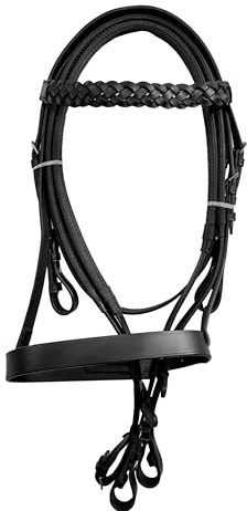 Genuine Leather Hunter Bridle Plaited/Braided Headband Browband Grip Rubber Reins SS Fittings Black Brown