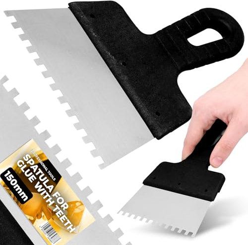 Truelle de Dentée Carrelage 150 mm 6x6 mm Acier Inoxydable Dentelée Spatule Lisseuse Enduit Outil Application Colle Mortier Construction Pose Revêtement Sol Mur Lisseuse