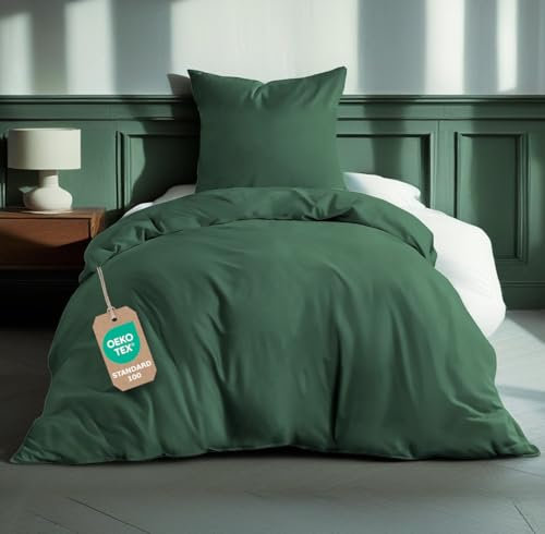 MALIKA Bettwäsche 135x200 Baumwolle Sets, Uni einfarbig, Bettbezug 135 x 200 cm, Kissenbezug 80x80 cm, Renforcé, Oeko-TEX Bettwäsche mit Reißverschluss