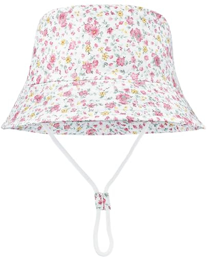 FenFang Sombrero de Sol Verano Bebés, Gorro Pescador Playa Algodón Niñas Niños, Unisexo Sombreros ala Ancha UV Protección Exteriores Viajes 1 2 3 4 Años (2-4 Años, Flor Rosa)