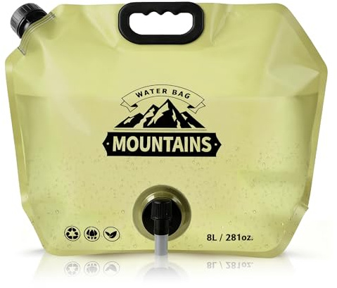 MRBULLOCK Collapsible 8L Water Storage Bag, BPA-Free Portable Folding Water Jug with Adjustable Faucet, Leakproof Emergency Water Bag for Camping, Hiking, Riding, Outdoor Sport (1, Beige)