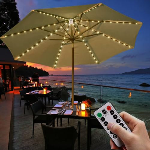 Sonnenschirmbeleuchtung,Garten-Sonnenschirmlichterkette,LED-Sonnenschirm-Lichterkette,Outdoor Parasol-lighting IP68 Sonnenschirmleuchte Dekoleuchte Lichtbänder LED Stripes (8 Strängex1.3m 3000k)