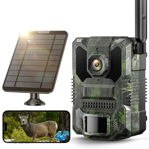 VOOPEAK 4G LTE Solar Wildkamera mit SIM Karte, 2,5K HD Wildkamera mit Handyübertragung App, Wildtierkamera mit Nachtsicht Bewegungsmelder No Glow Infrarot 940nm 0,1s Auslösezeit IP66 Wasserdicht