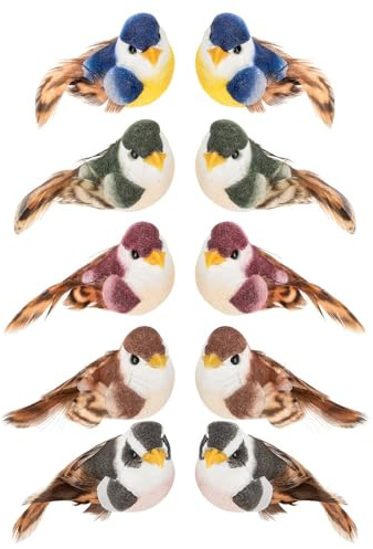 Ideen mit Herz dekorativa fjäderfåglar | dekorativa fåglar | 2,2 cm x 5 cm x 2,5 cm | färgglada plastfåglar för dekoration | miniatyrfåglar | 10 stycken i 5 färger