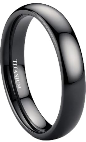 Jstyle 4mm Titanium Wedding Band Rings for Men Women Black Plated Domed High Polish Stackable Rings Engagement Statement Promise Wedding Band Ring Comfort Fit 9 Not Tarnished