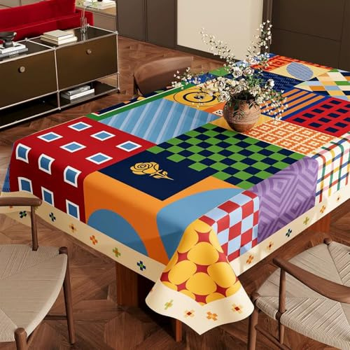 Hixingo Tovaglia Cerata Impermeabile, Tovaglia Plastificata PVC Rettangolare Antimacchia Stile Patchwork Copritavolo Giardino Esterno Proteggi Tavolo per Feste Cucina (Multicolore,120x160cm)