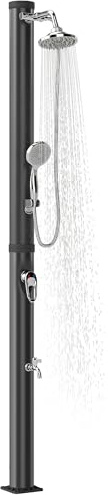 Outsunny Doccia Solare da Giardino 20L, Doccia da Giardino con Protezione Antigelo, con 2 Soffioni a Pioggia, Rubinetto per Piedi, Acqua Calda max. 60°C, per Piscina Campeggio, Senza Elettricità, Nero