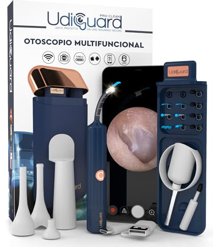 Otoscopio Limpiador de Oídos Multifunción UdiGuard Pro-Clean Versátil Ideal para Eliminación de Cerumen Flexible Impermeable Digital con Cuerpo de Silicona y Cámara HD